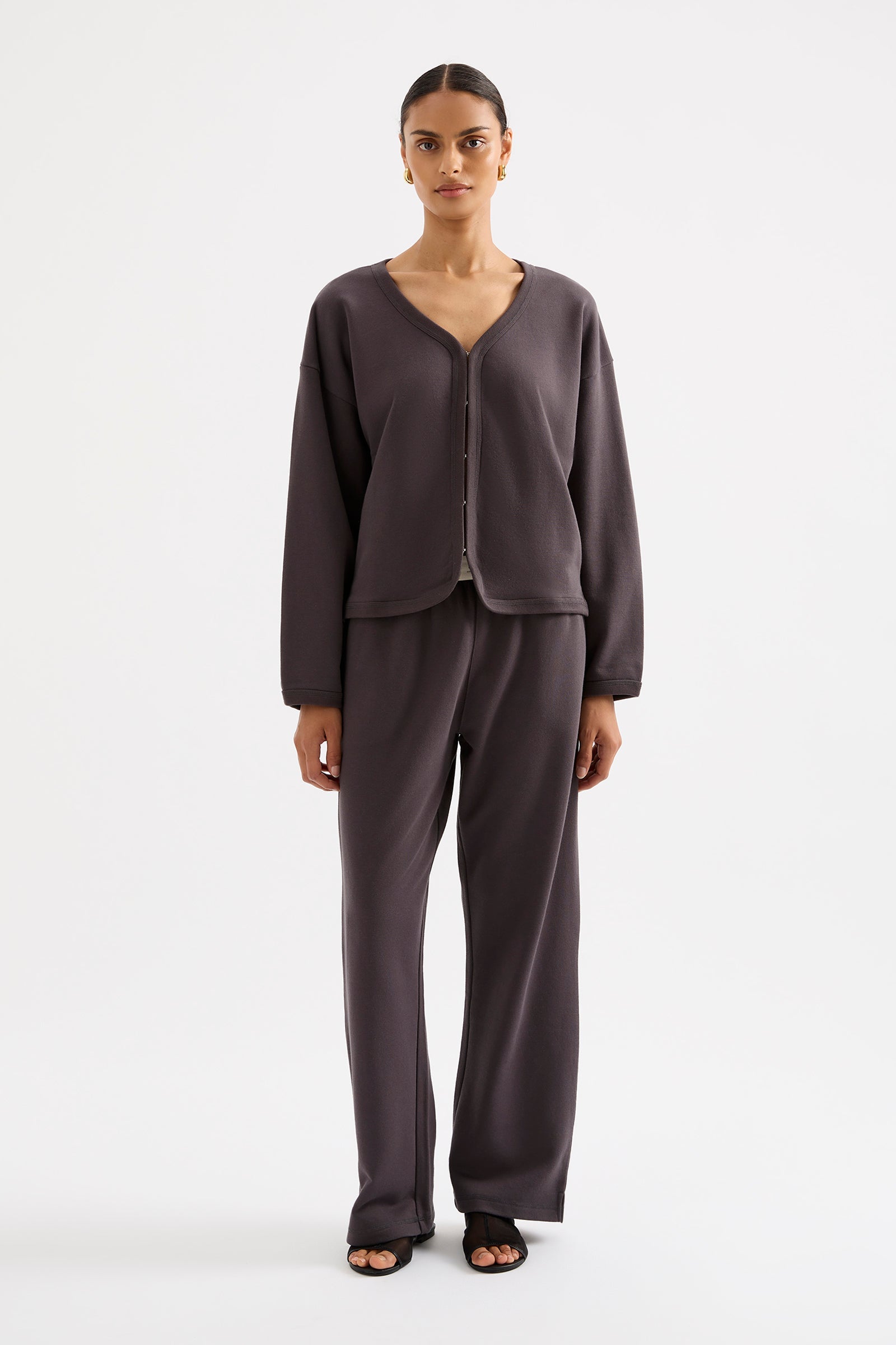 Lounge Fleece Cardigan Coal 