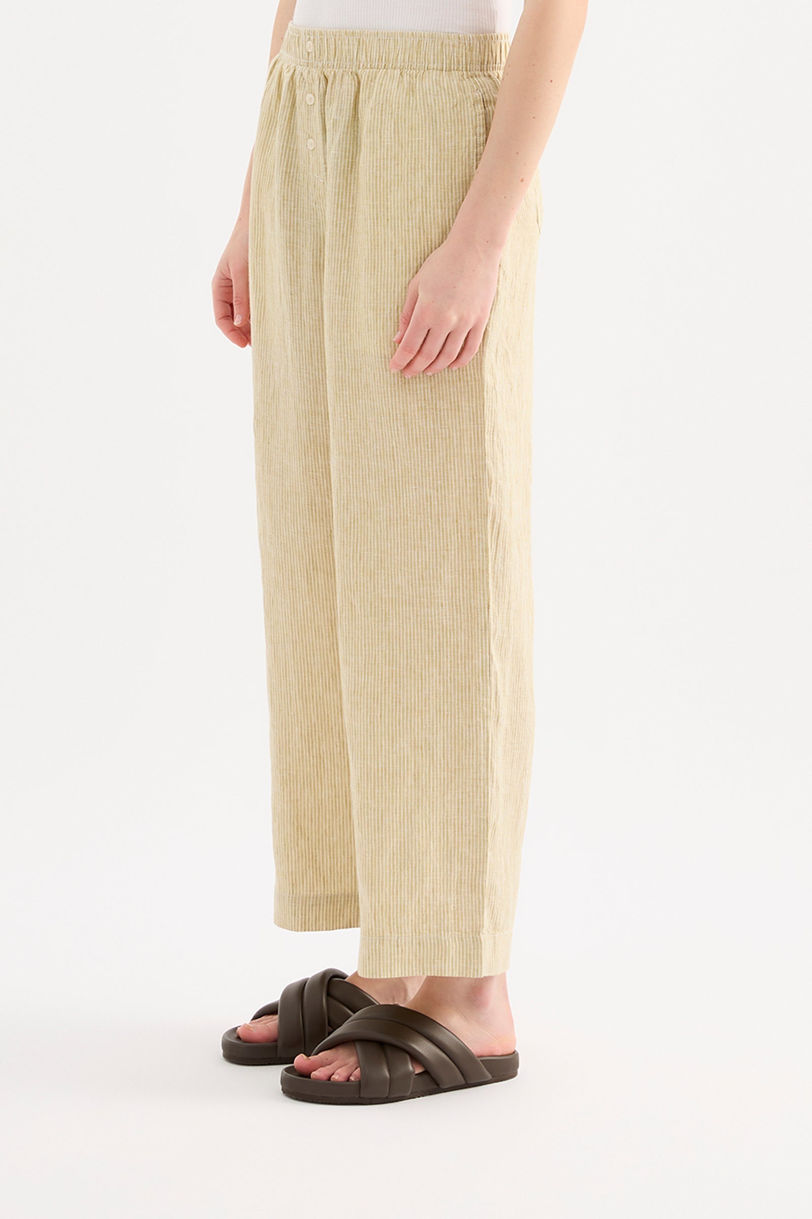 Lounge Stripe Linen Crop Pant Moss Stripe 