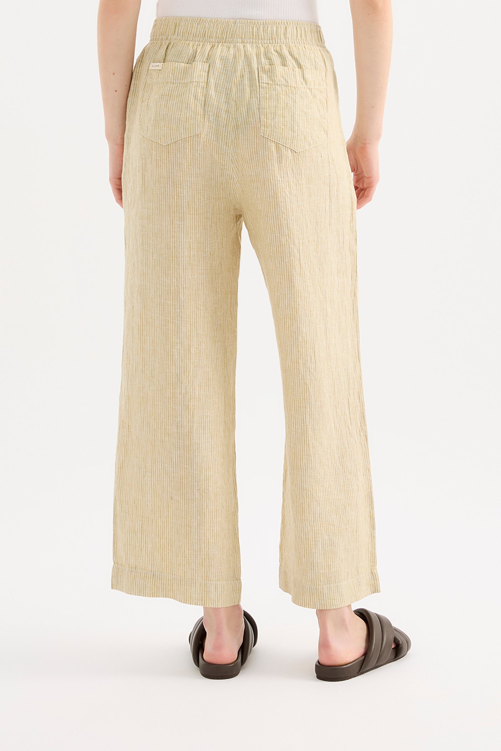 Lounge Stripe Linen Crop Pant Moss Stripe 