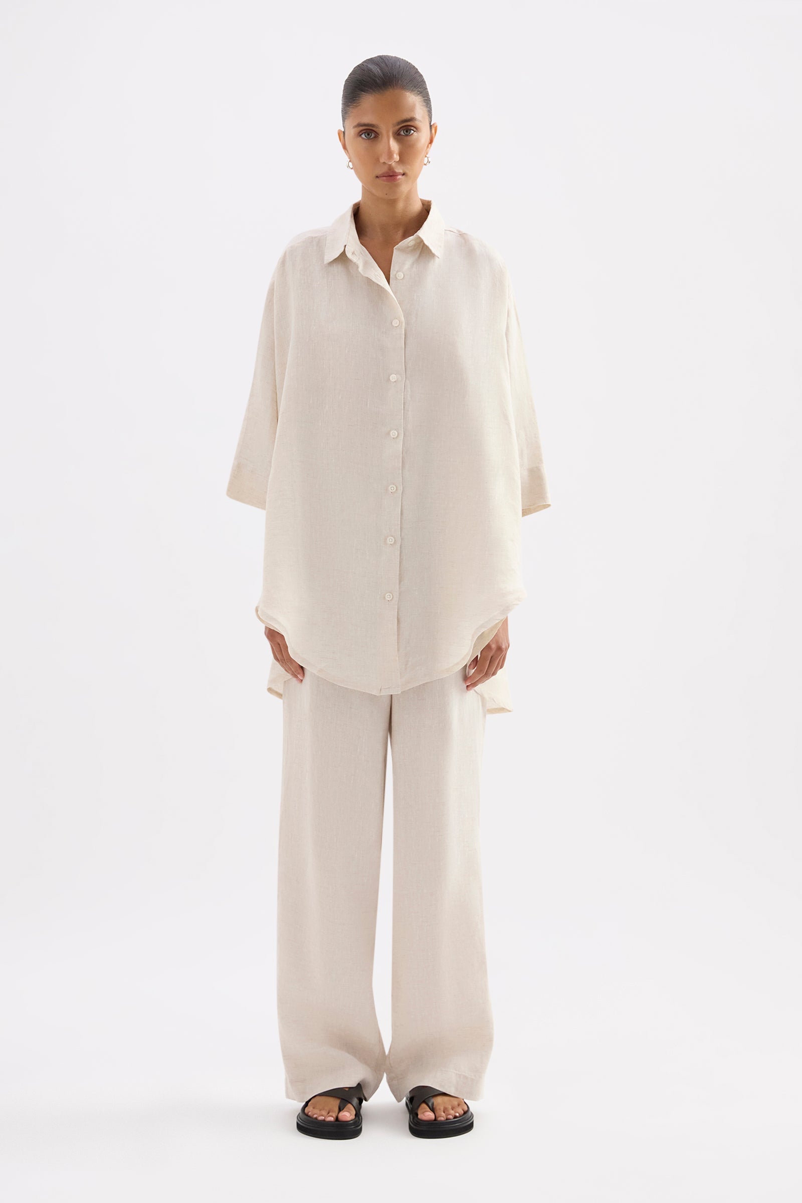 Lounge Linen Longline Shirt Natural 