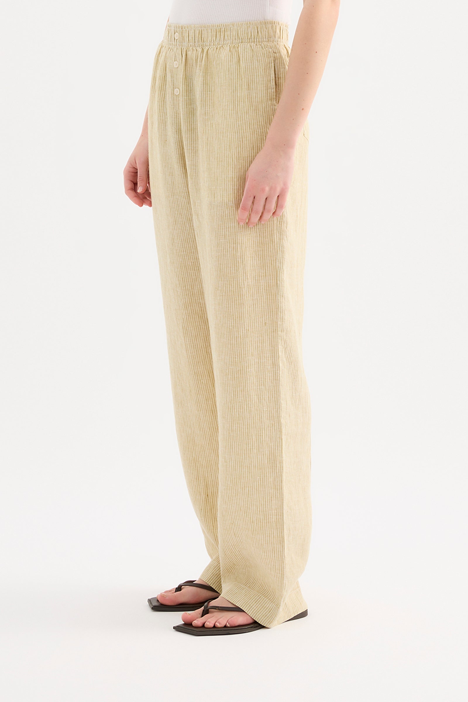 Lounge Stripe Linen Pant Moss Stripe 