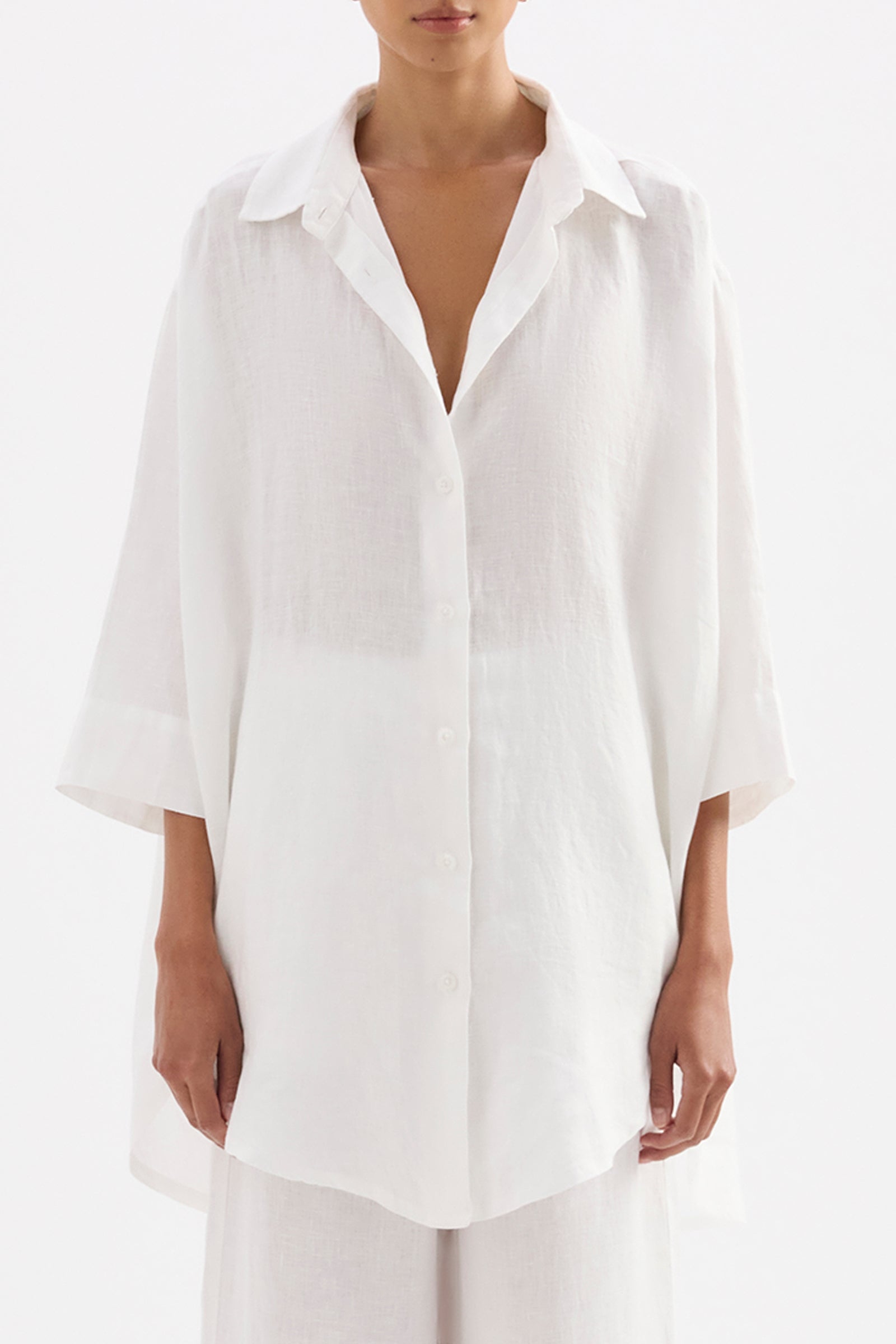 Lounge Linen Longline Shirt White 