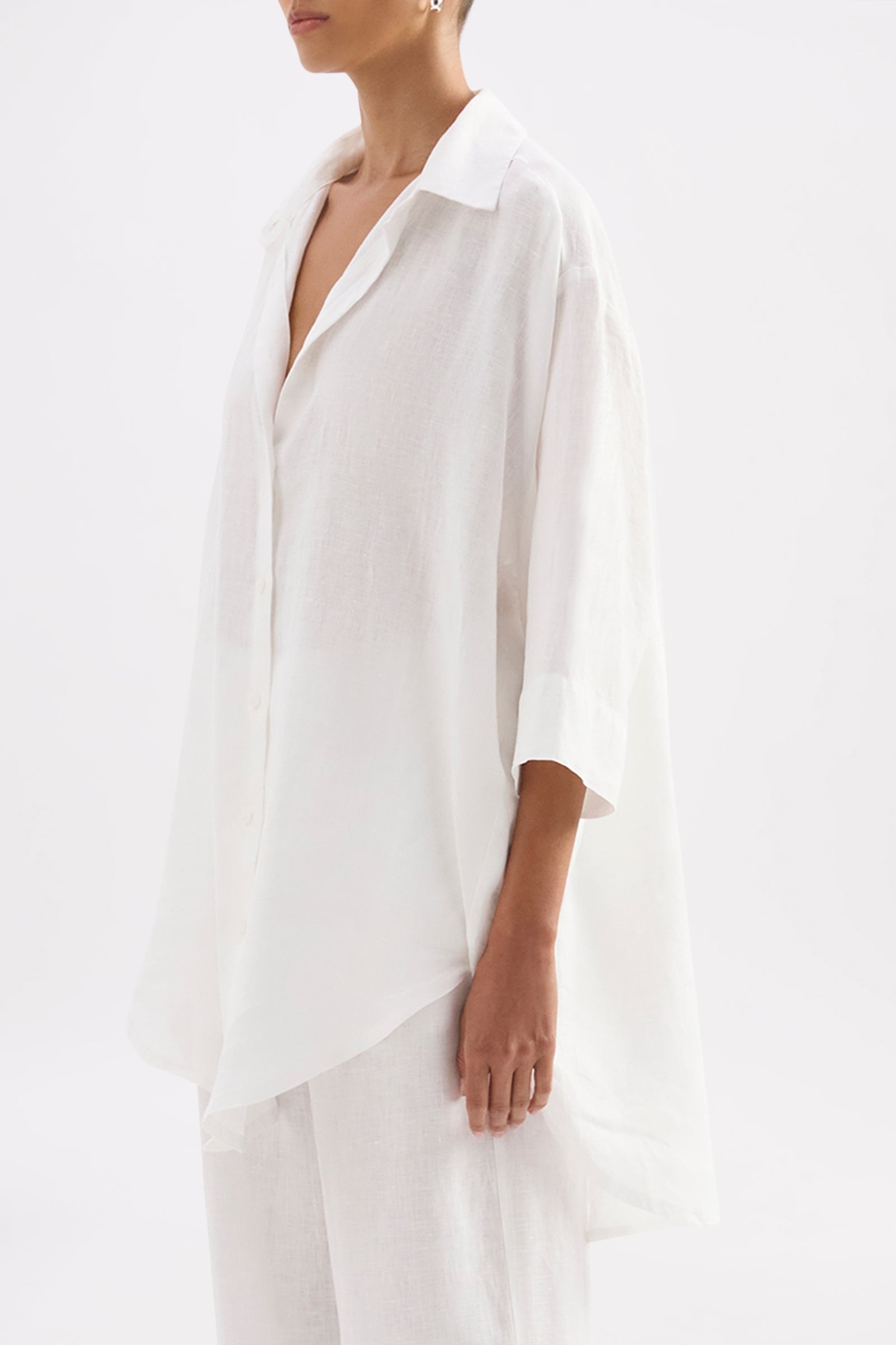 Lounge Linen Longline Shirt White 