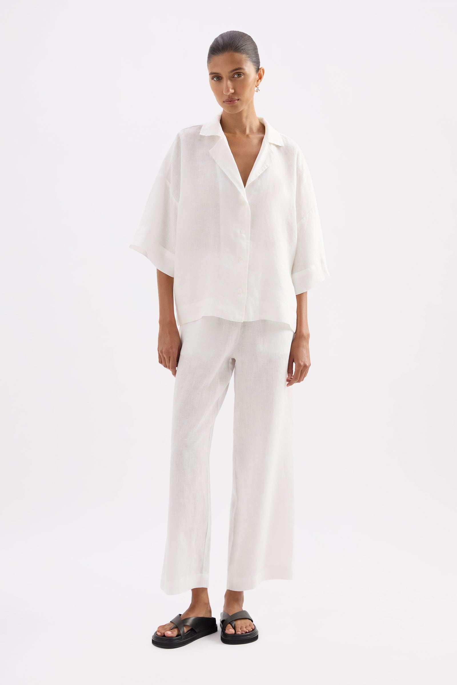 Lounge Linen Crop Pant White 