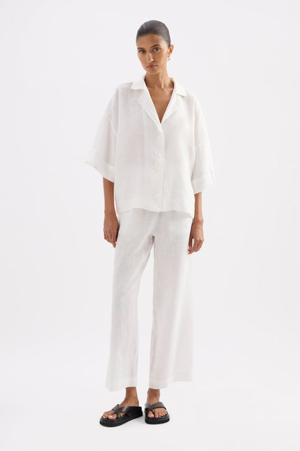 Lounge Linen Crop Pant White 