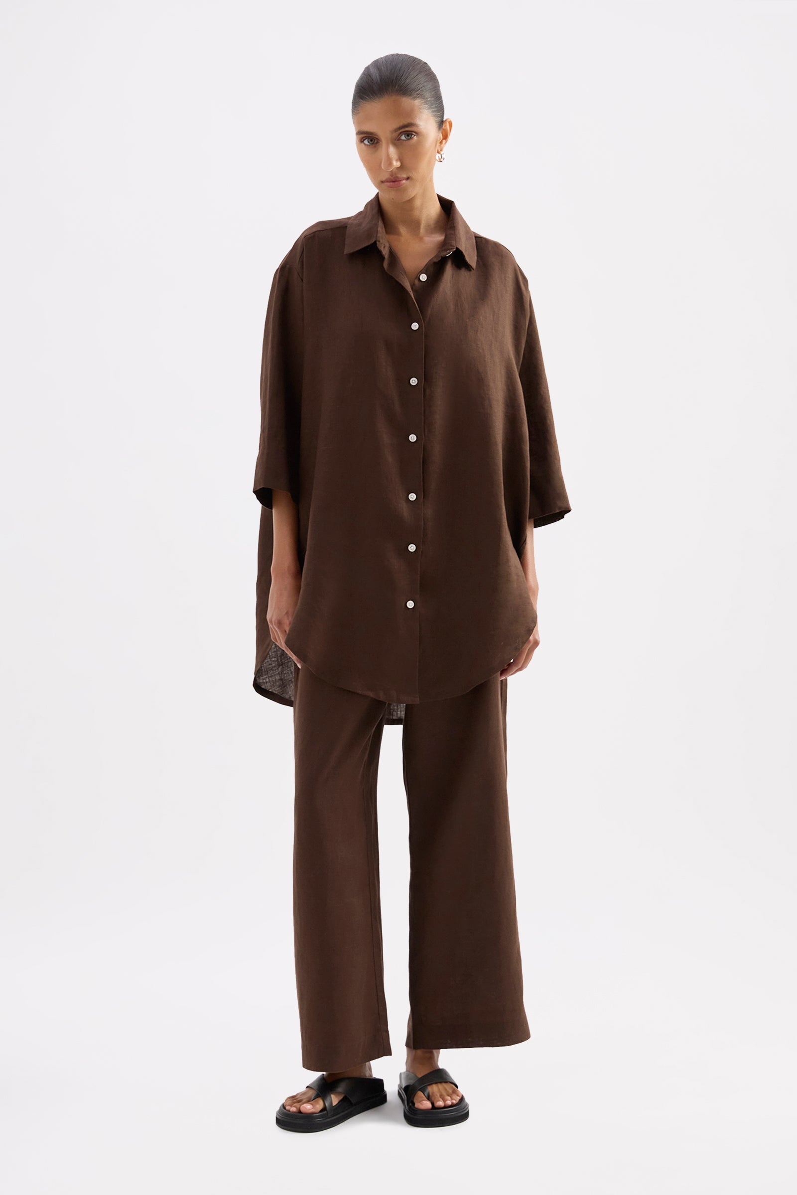 Lounge Linen Crop Pant Chocolate 