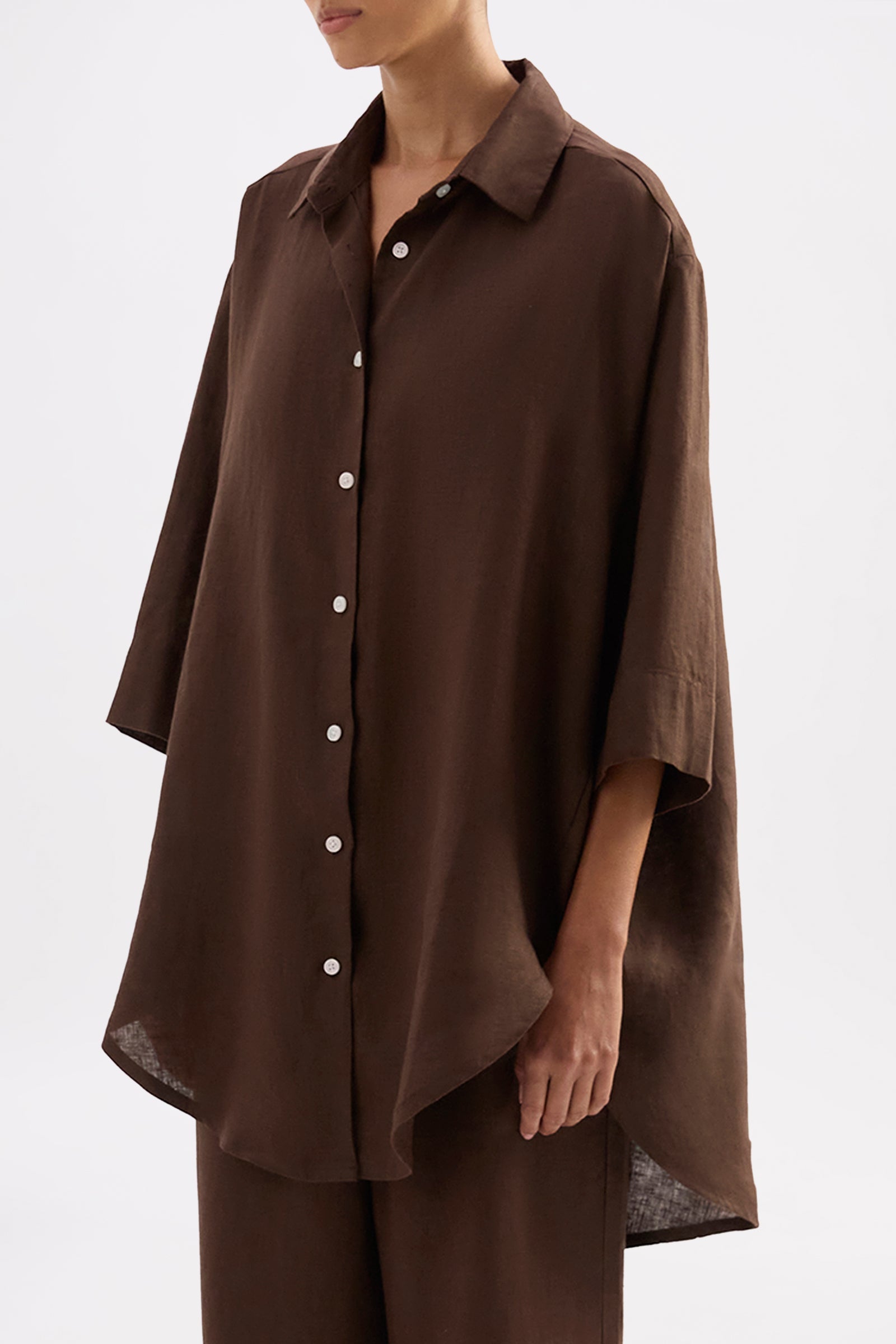 Lounge Linen Longline Shirt Chocolate 