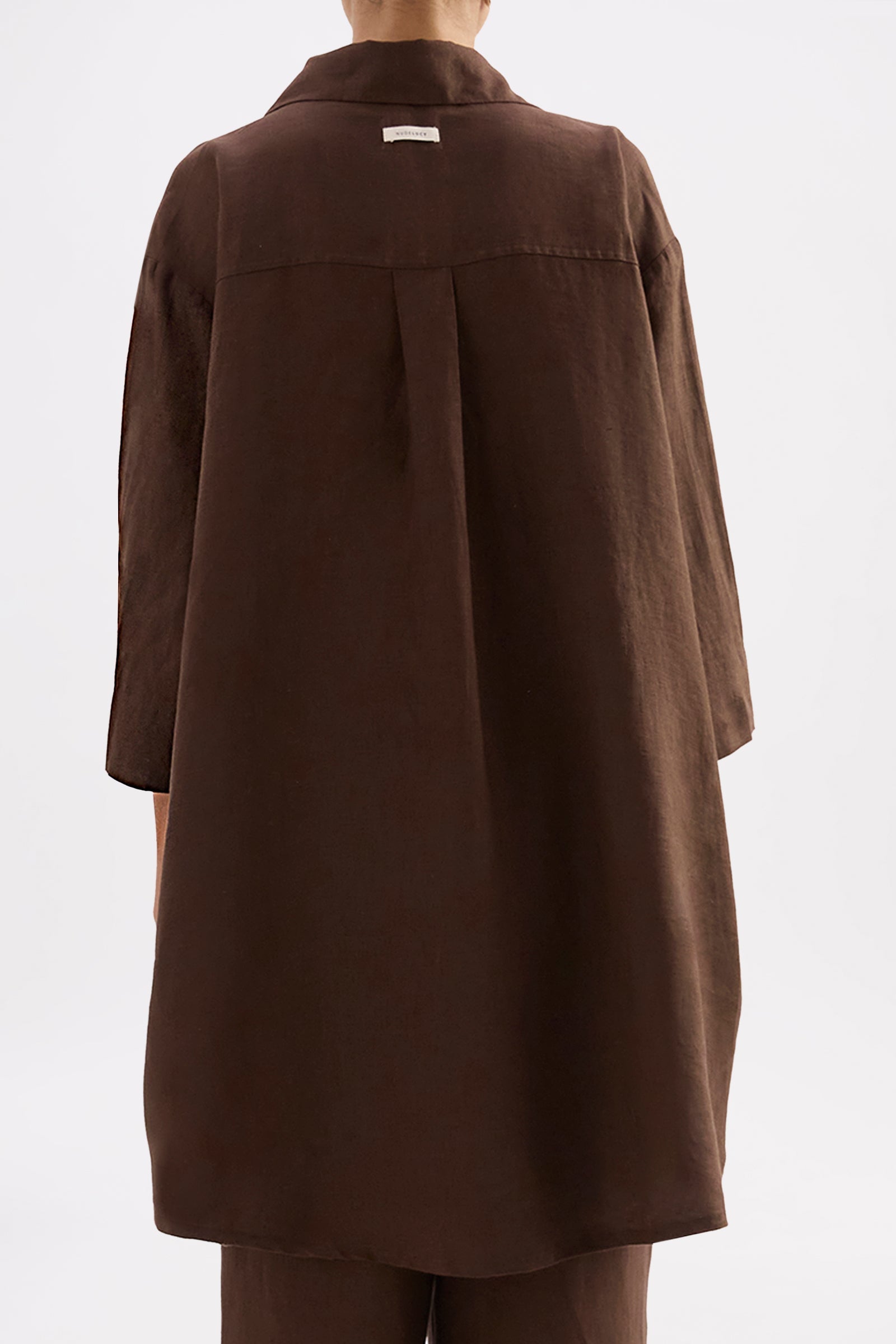 Lounge Linen Longline Shirt Chocolate 