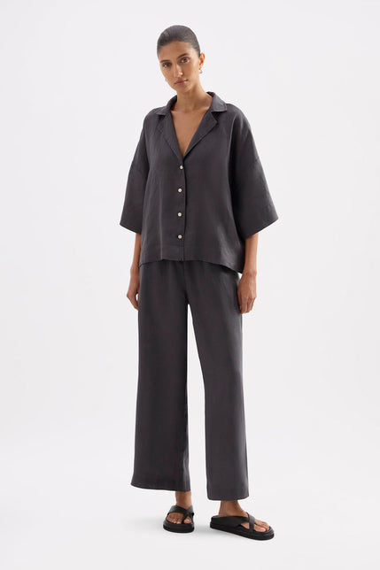 Lounge Linen Crop Pant Coal 