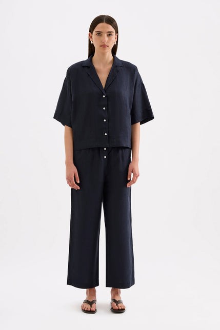 Lounge Linen Crop Pant Ink 